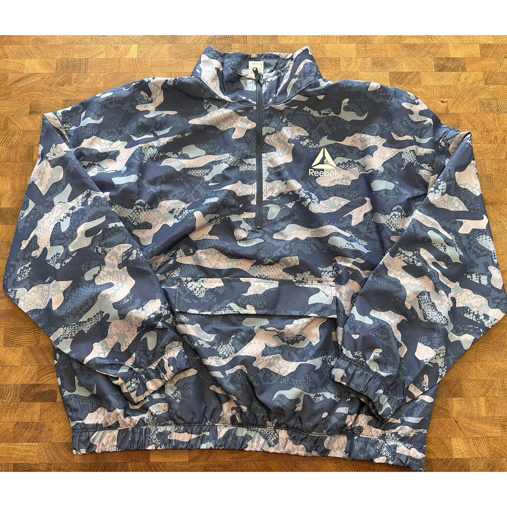Reebok Relaxed Relax Windbreaker Blue Indigo Purple Camouflage Women Size Large